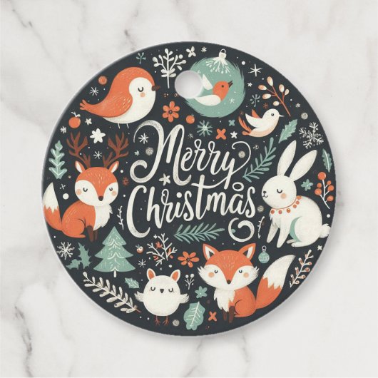 Vrolijk Kerstfeest Schattigee Vossen en Konijnen F Bedankjes Labels (Voorkant)