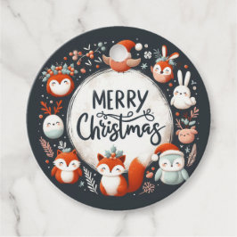 Vrolijk Kerstfeest Schattigee Vossen en Konijnen F Bedankjes Labels