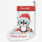 Vrolijk kerstfeest Schattigee vrolijke pinguïn met Kleine Kerstsok (Achterkant)