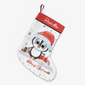 Vrolijk kerstfeest Schattigee vrolijke pinguïn met Kleine Kerstsok (Voorkant (Hangend))