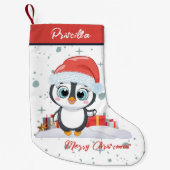 Vrolijk kerstfeest Schattigee vrolijke pinguïn met Kleine Kerstsok (Voorkant)