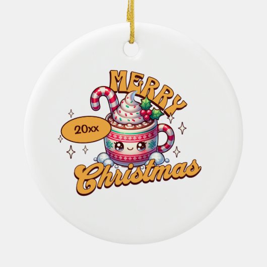 Vrolijk kerstfeest Schattigee warme chocolademelk Keramisch Ornament (Achterkant)