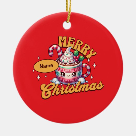 Vrolijk kerstfeest Schattigee warme chocolademelk Keramisch Ornament (Voorkant)