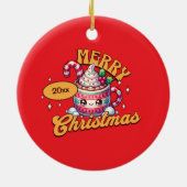 Vrolijk kerstfeest Schattigee warme chocolademelk Keramisch Ornament (Achterkant)