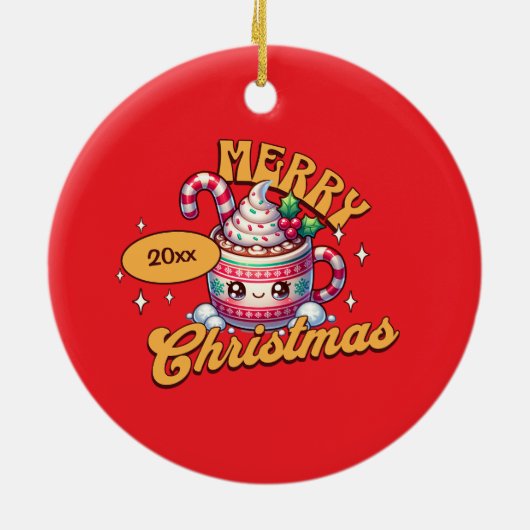 Vrolijk kerstfeest Schattigee warme chocolademelk Keramisch Ornament (Achterkant)
