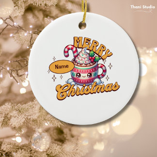 Vrolijk kerstfeest Schattigee warme chocolademelk  Keramisch Ornament