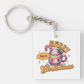 Vrolijk kerstfeest Schattigee warme chocolademelk Sleutelhanger (Voorkant)
