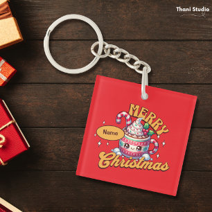 Vrolijk kerstfeest Schattigee warme chocolademelk  Sleutelhanger
