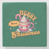 Vrolijk kerstfeest Schattigee warme chocolademelk  Stenen Onderzetter (Voorkant)