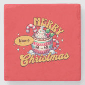 Vrolijk kerstfeest Schattigee warme chocolademelk Stenen Onderzetter (Voorkant)