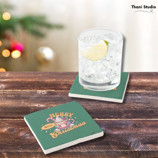 Vrolijk kerstfeest Schattigee warme chocolademelk  Stenen Onderzetter