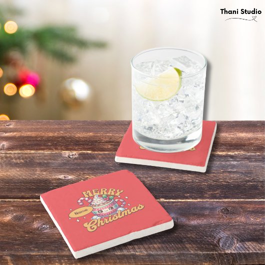 Vrolijk kerstfeest Schattigee warme chocolademelk Stenen Onderzetter