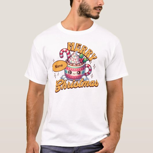 Vrolijk kerstfeest Schattigee warme chocolademelk  T-shirt (Voorkant)