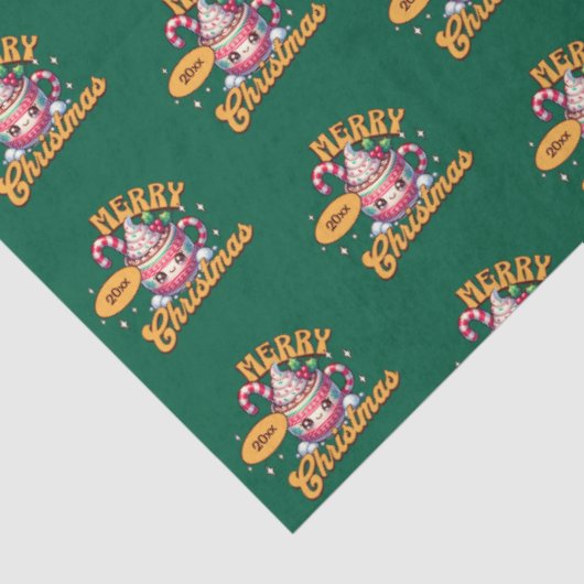 Vrolijk kerstfeest Schattigee warme chocolademelk  Tissuepapier (Detail)