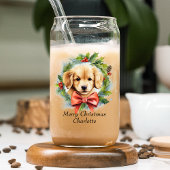 Vrolijk Kerstfeest Schattigee Waterverf Puppy Hond Blikvorm Glas