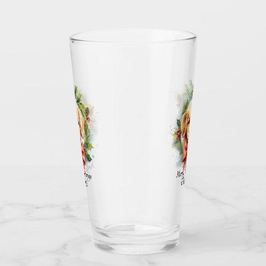 Vrolijk Kerstfeest Schattigee Waterverf Puppy Hond Glas (Rechts)