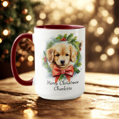 Vrolijk Kerstfeest Schattigee Waterverf Puppy Hond Mok