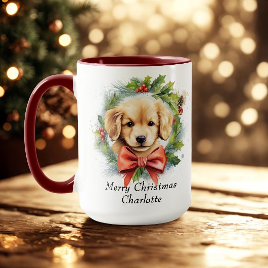 Vrolijk Kerstfeest Schattigee Waterverf Puppy Hond Mok