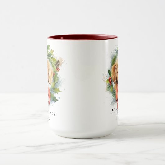 Vrolijk Kerstfeest Schattigee Waterverf Puppy Hond Mok (Midden)