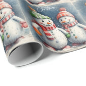 Vrolijk kerstfeest Schattigee Waterverf sneeuwpopp Cadeaupapier (Rol Hoek)