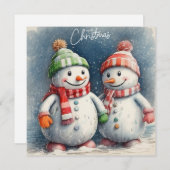 Vrolijk kerstfeest Schattigee Waterverf sneeuwpopp Feestdagenkaart (Voorkant / Achterkant)