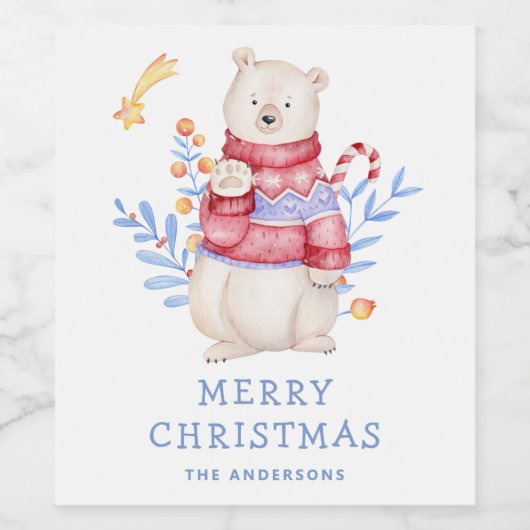 vrolijk kerstfeest. Schattigee wintervakantie bos  Wijn Etiket (Enkel label)