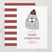 vrolijk kerstfeest. Schattigee winterwalrus. Grapp Feestdagenkaart (Voorkant / Achterkant)