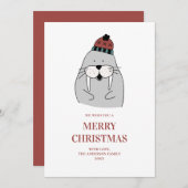 vrolijk kerstfeest. Schattigee winterwalrus. Grapp Feestdagenkaart (Voorkant / Achterkant)