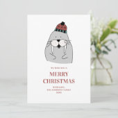 vrolijk kerstfeest. Schattigee winterwalrus. Grapp Feestdagenkaart (Staand voorkant)
