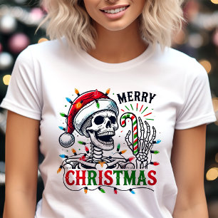Vrolijk Kerstfeest Schedel Vakantielichten Tri-Blend Shirt