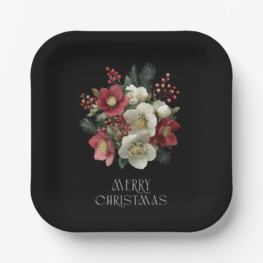 Vrolijk kerstfeest Schilderachtig helleborus kerst Papieren Bordje (Voorkant)