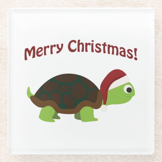 Vrolijk kerstfeest! Schildpad Glazen Onderzetter (Voorkant)