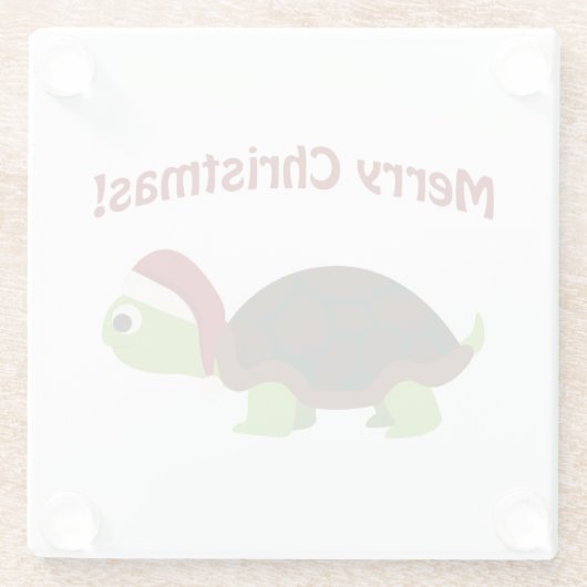 Vrolijk kerstfeest! Schildpad Glazen Onderzetter (Achterkant)