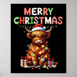 Vrolijk Kerstfeest Schotse Hoogland Koe Xmas Boerd Poster