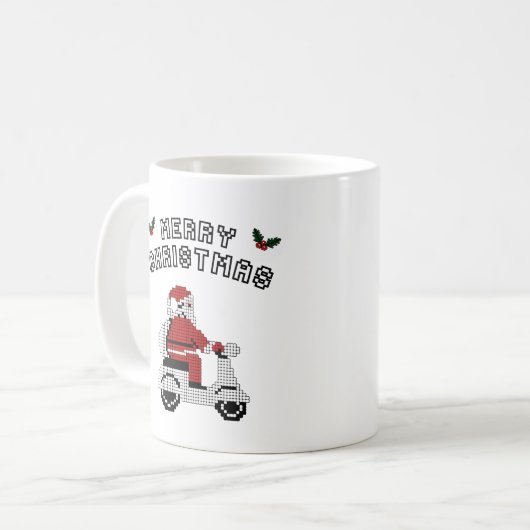 Vrolijk Kerstfeest Scooter Pixel Art Design Koffiemok (Voorkant links)