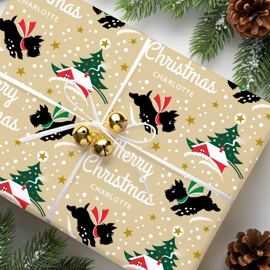 Vrolijk Kerstfeest Scottie Hond Sneeuw Leuke Naam Cadeaupapier