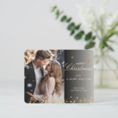 vrolijk kerstfeest! Script-lettertype, zwart-goude Feestdagenkaart (Staand voorkant)