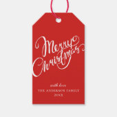 vrolijk kerstfeest. Script rood en wit vakantie Cadeaulabel (Voorkant)