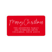 Vrolijk kerstfeest script rood retouradres etiket (Voorkant)