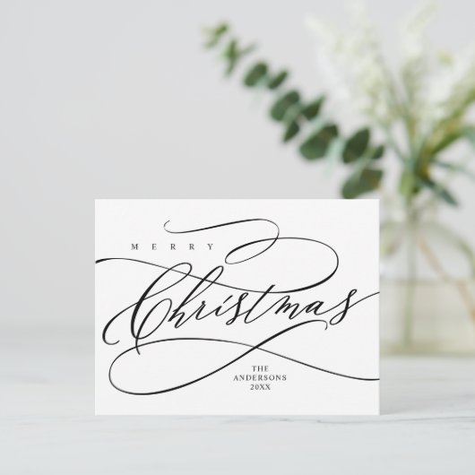 Vrolijk Kerstfeest, Seizoenen-groet Calligrafie  Briefkaart (Staand voorkant)