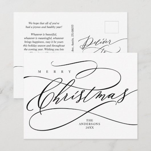 Vrolijk Kerstfeest, Seizoenen-groet Calligrafie  Briefkaart (Voorkant / Achterkant)