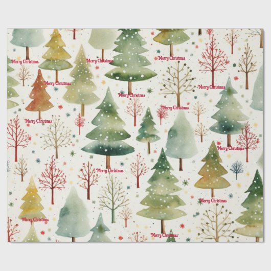 Vrolijk Kerstfeest Seizoensgebonden Groene Bosbome Cadeaupapier (Vlak)