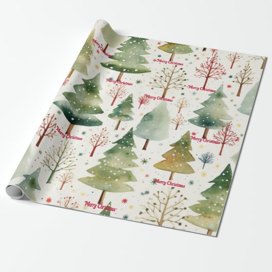 Vrolijk Kerstfeest Seizoensgebonden Groene Bosbome Cadeaupapier (Uitgerold)
