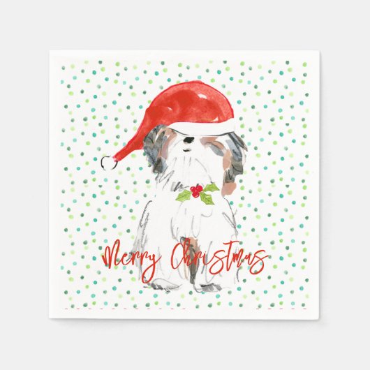 Vrolijk Kerstfeest Shi Tzu Hond Feestelijke Kleurr Servet (Voorkant)