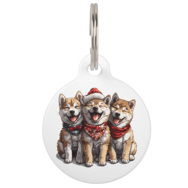 Vrolijk Kerstfeest Shiba Inu Honden Huisdierpenning (Voorkant)