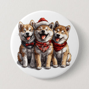 Vrolijk Kerstfeest Shiba Inu Honden Ronde Button 7,6 Cm
