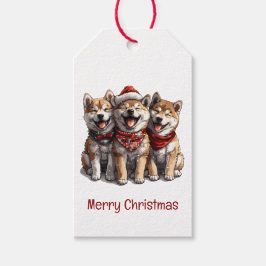 Vrolijk Kerstfeest Shiba Inu Santa Dogs Cadeaulabel (Voorkant)