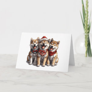 Vrolijk Kerstfeest Shiba Inu Santa Dogs Feestdagen Kaart