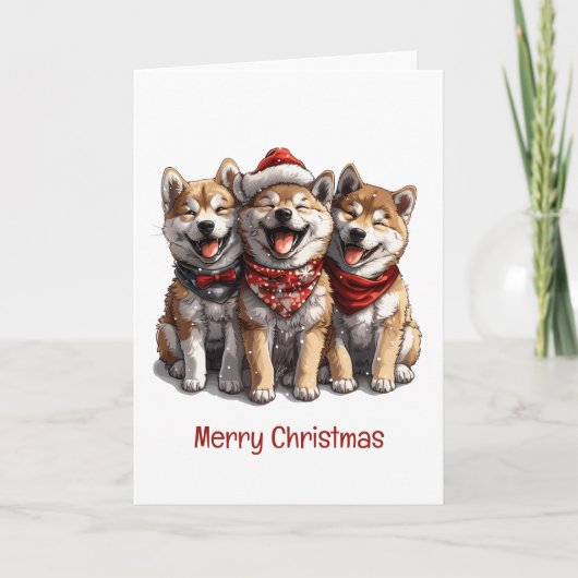 Vrolijk Kerstfeest Shiba Inu Santa Dogs Feestdagen Kaart (Voorkant)