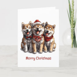 Vrolijk Kerstfeest Shiba Inu Santa Dogs Feestdagen Kaart